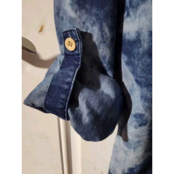 Rocawear Shirt Mens Large Blue Denim Tie Dye Acid Wash Roll Tab Long Sleeve - Picture 3 of 10